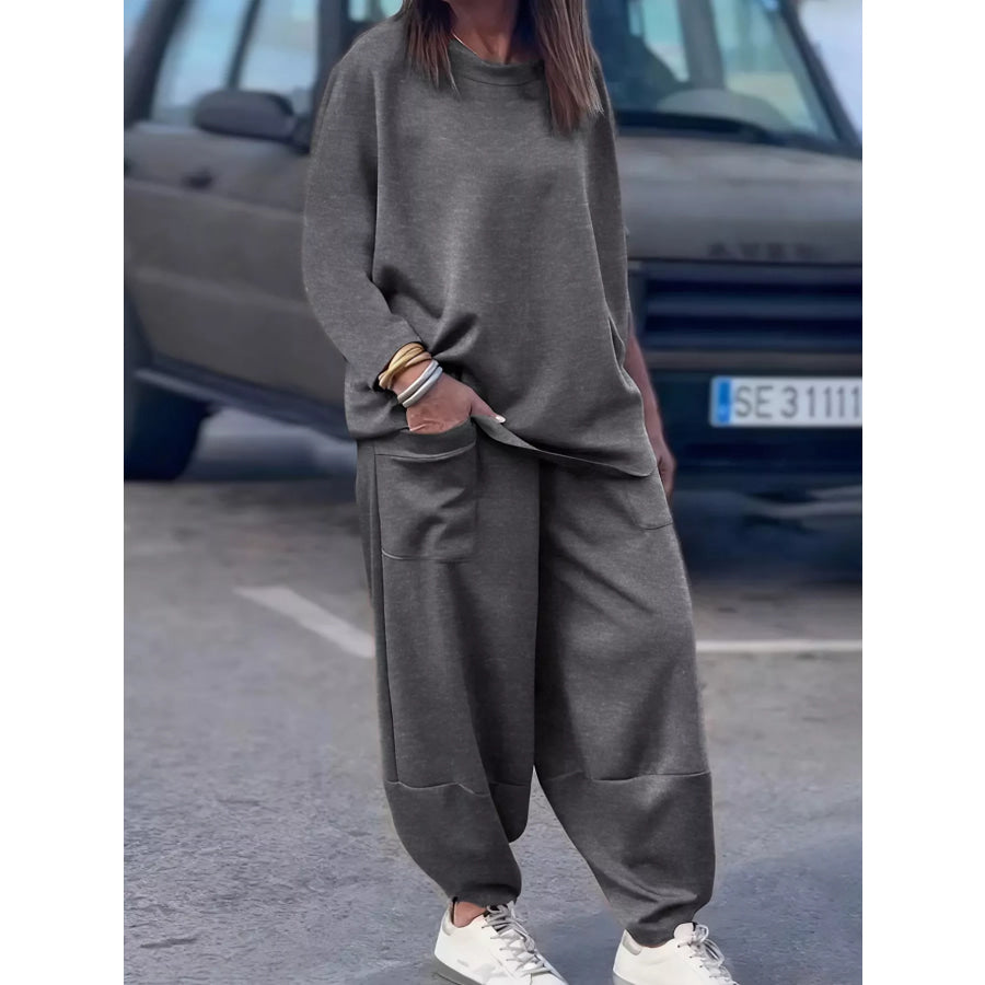 Plus Size Casual Loose Fit Top and Pants Two-Piece Set Dark Gray / 0XL Apparel and Accessories