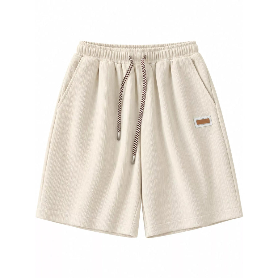 Plus Size Checkerboard Drawstring Casual Shorts Apricot / M Apparel and Accessories
