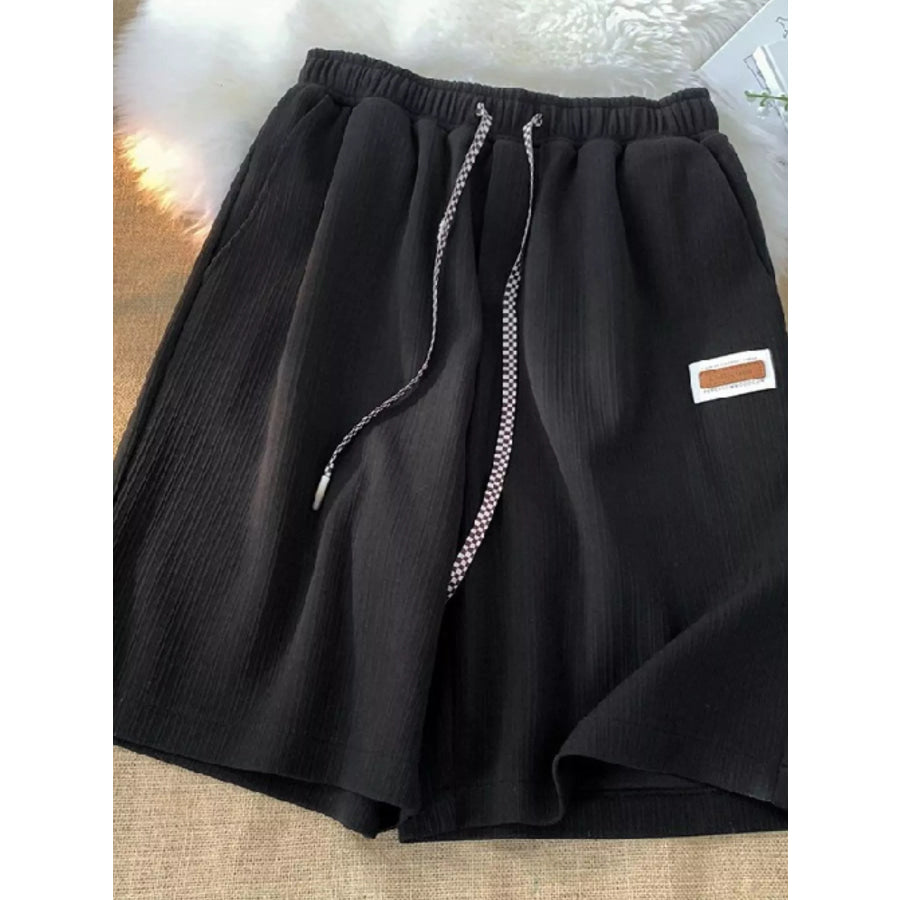 Plus Size Checkerboard Drawstring Casual Shorts Black / M Apparel and Accessories