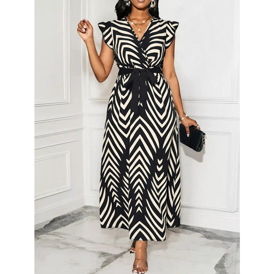 Plus Size Chevron Print Wrap Maxi Dress Black / 1XL Apparel and Accessories