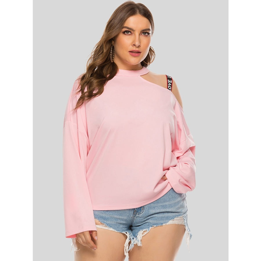 Plus Size Cold-Shoulder Round Neck Blouse Blush Pink / L