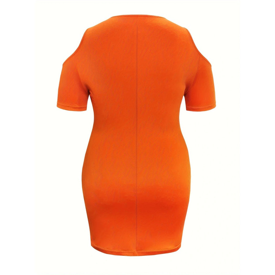 Plus Size Cold Shoulder Short Sleeve Mini Dress Orange / 1XL Apparel and Accessories