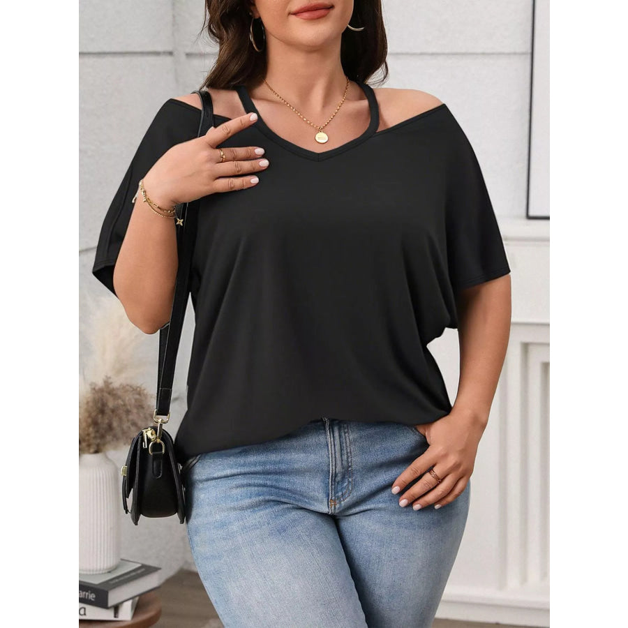 Plus Size Cold Shoulder Short Sleeve Top Apparel and Accessories