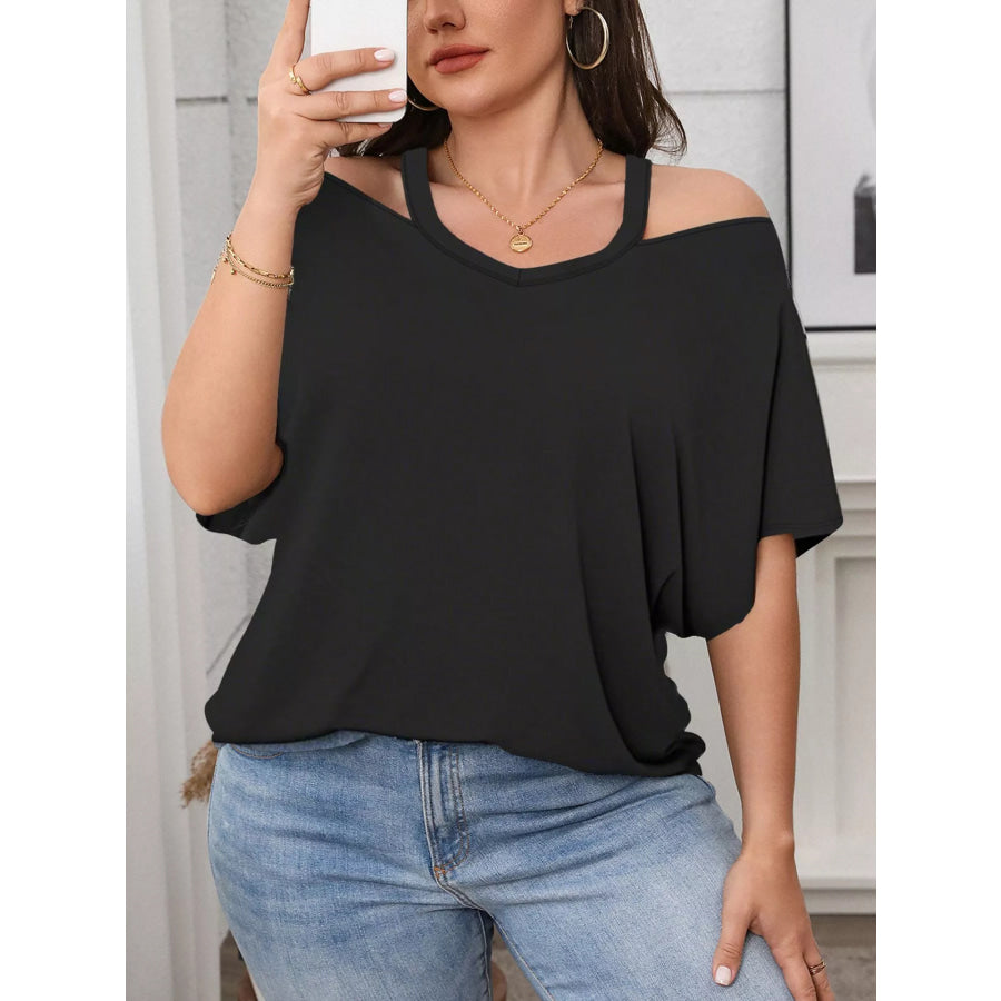 Plus Size Cold Shoulder Short Sleeve Top Apparel and Accessories
