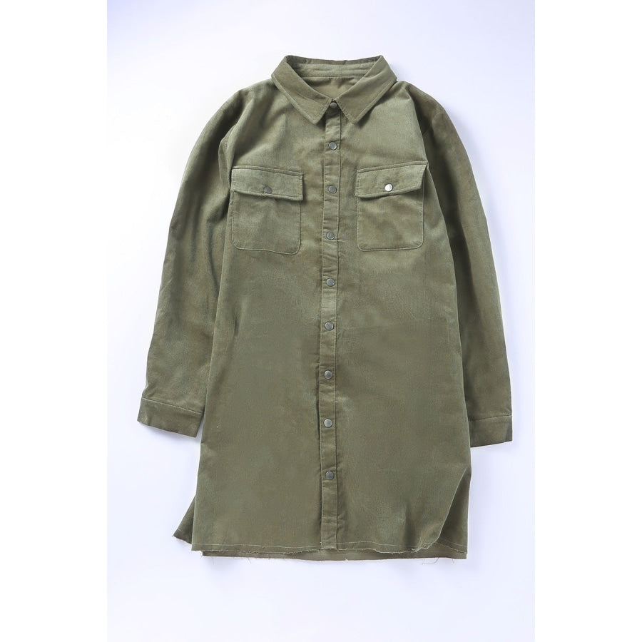 Plus Size Collared Neck Button-Down Shirt Dress Moss / 2X