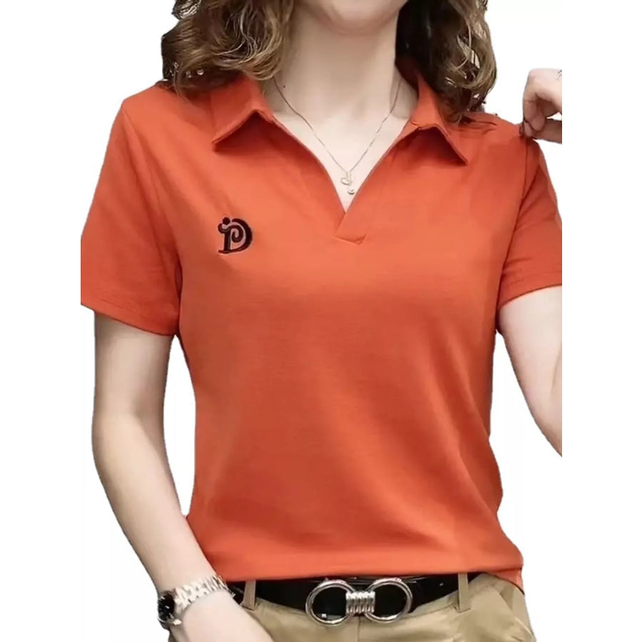 Plus Size Collared Neck Short-Sleeve Polo Orange / M Apparel and Accessories