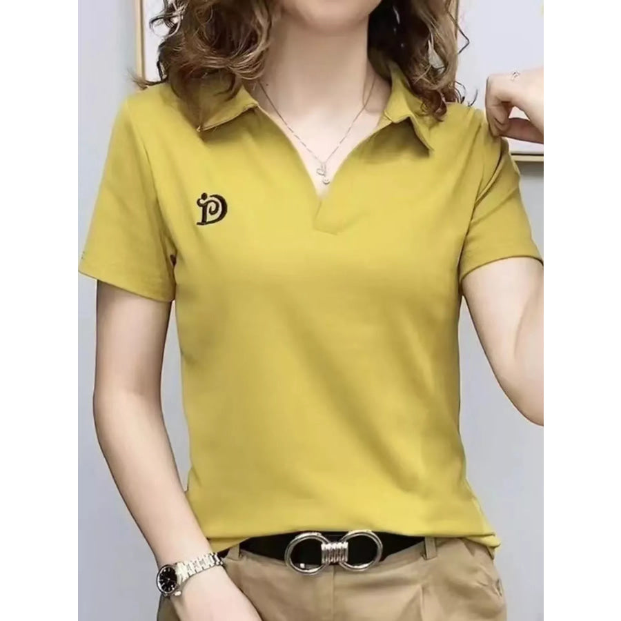 Plus Size Collared Neck Short-Sleeve Polo Yellow / M Apparel and Accessories