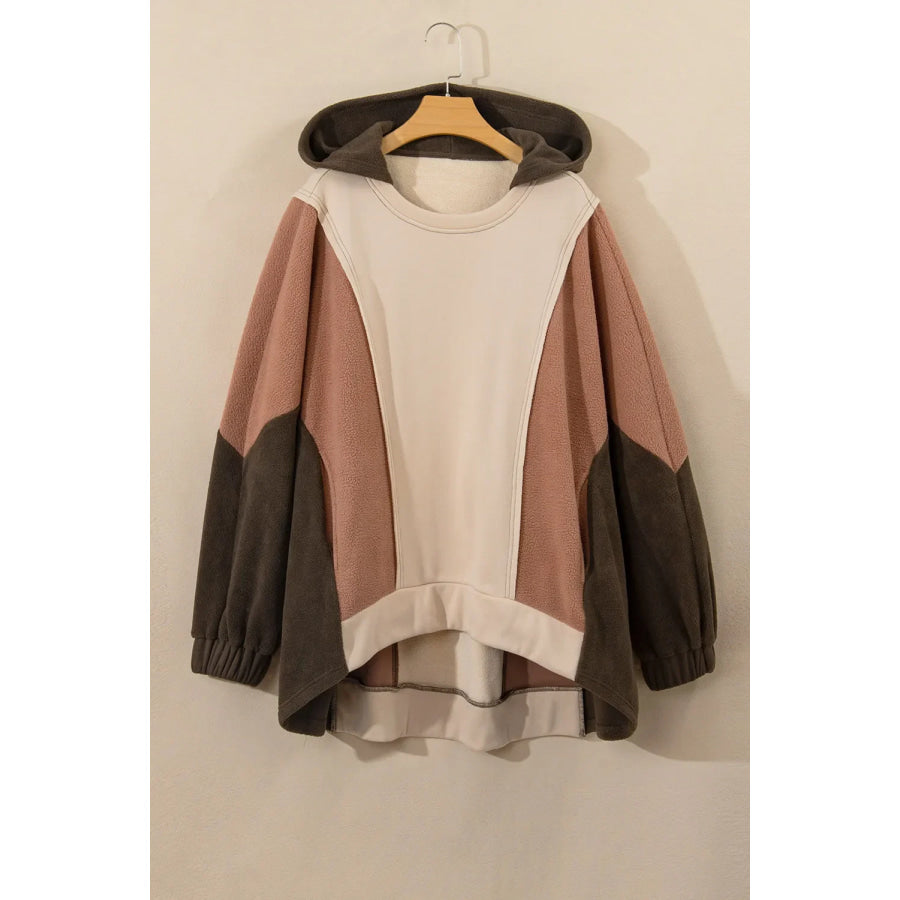 Plus Size Color Block Long Sleeve Hoodie Apparel and Accessories