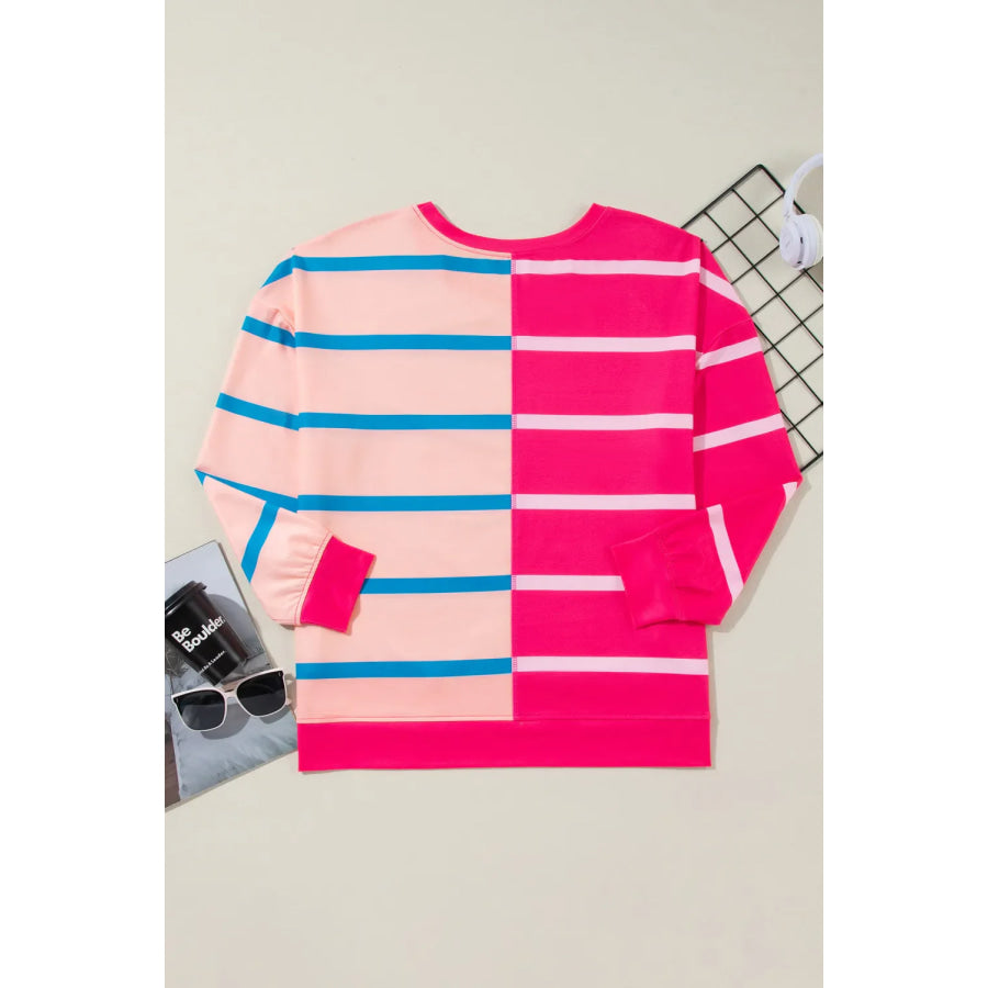 Plus Size Color Block Round Neck Long Sleeve Top Apparel and Accessories