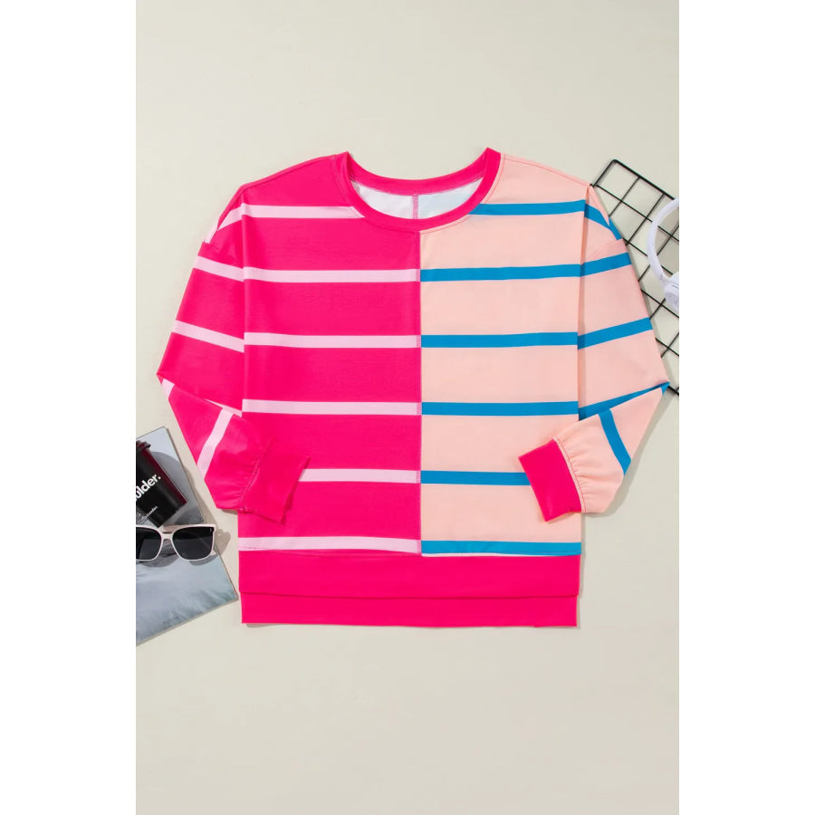 Plus Size Color Block Round Neck Long Sleeve Top Apparel and Accessories