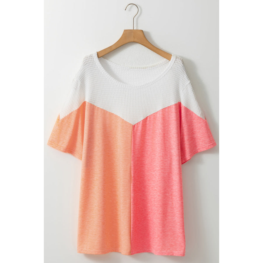 Plus Size Color Block Round Neck Short Sleeve T-Shirt Sherbet / 1XL Apparel and Accessories