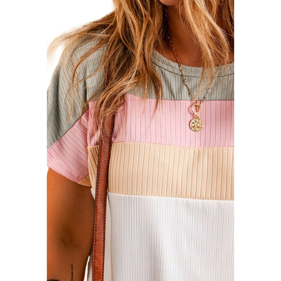 Plus Size Color Block Round Neck Short Sleeve T-Shirt Apparel and Accessories