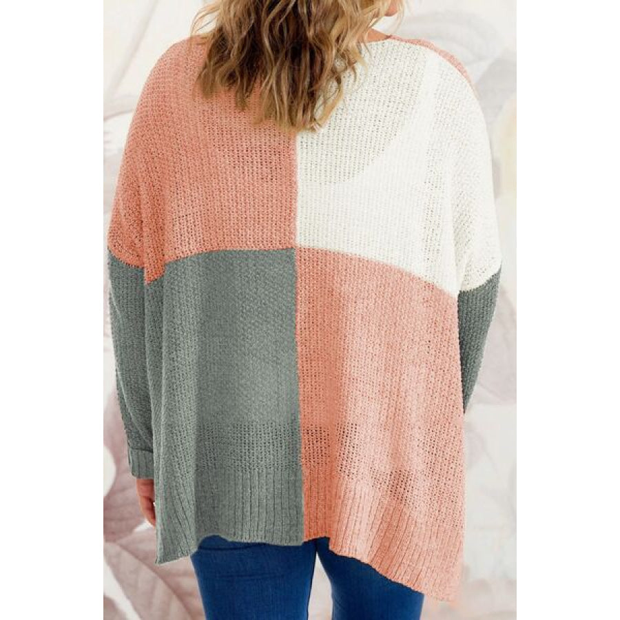 Plus Size Color Block Round Neck Sweater Apparel and Accessories