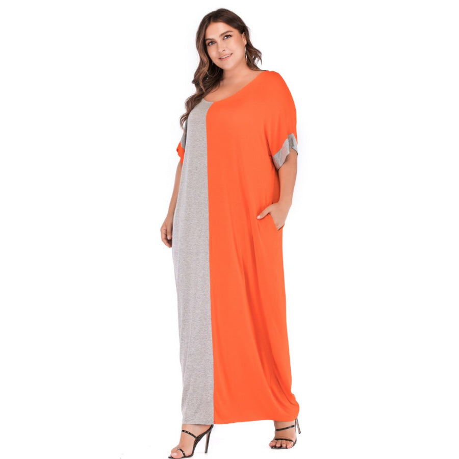 Plus Size Color Block Tee Dress with Pockets