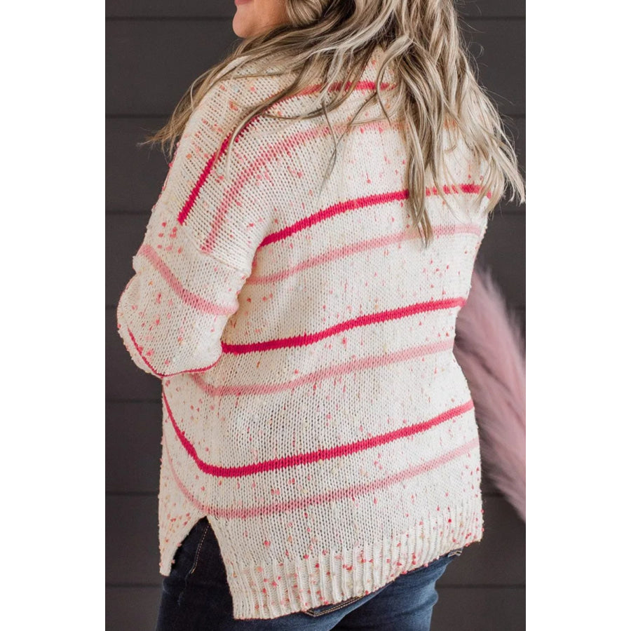 Plus Size Confetti Striped Round Neck Sweater Apparel and Accessories