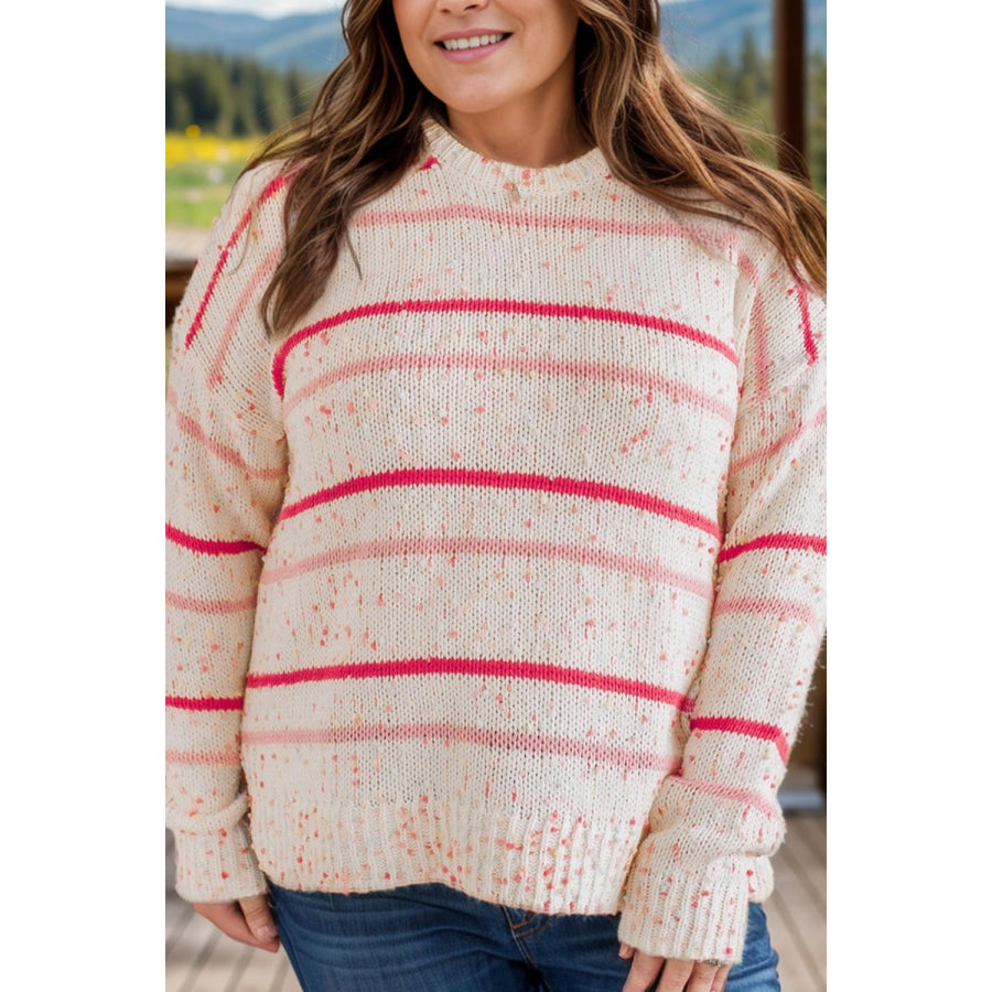 Plus Size Confetti Striped Round Neck Sweater Stripe / 1XL Apparel and Accessories