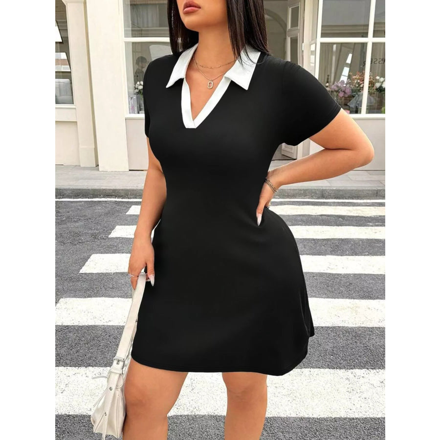Plus Size Contrast Collar Bodycon Mini Dress Apparel and Accessories