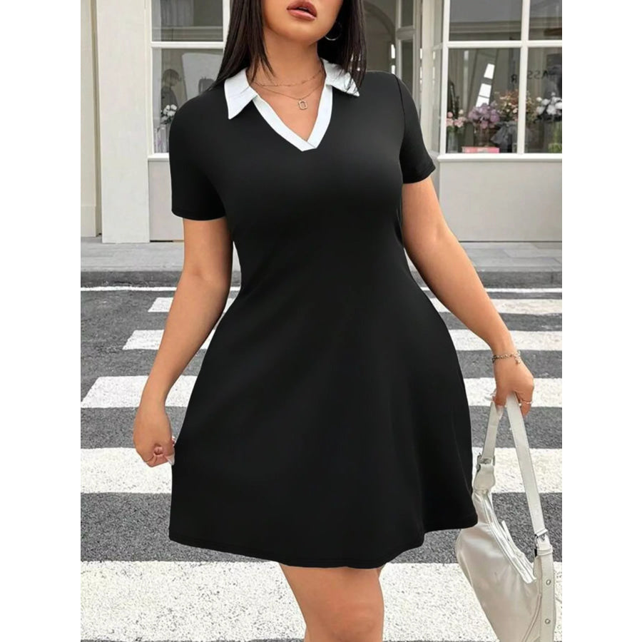 Plus Size Contrast Collar Bodycon Mini Dress Apparel and Accessories
