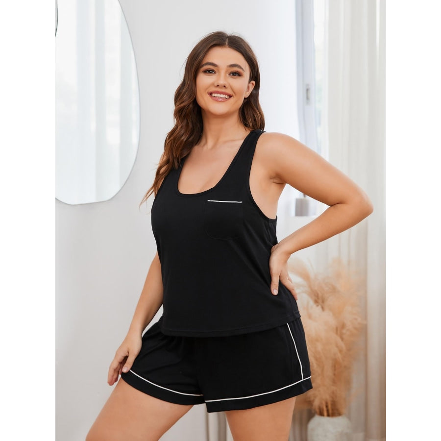 Plus Size Contrast Piping Racerback Tank and Shorts Lounge Set