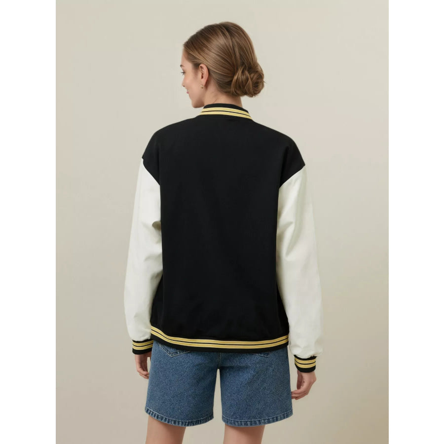 Plus Size Contrast Sleeves Snap Down Jacket Apparel and Accessories
