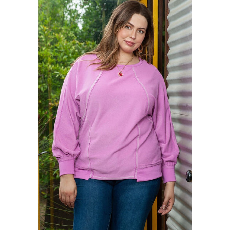 Plus Size Contrast Stitching Long Sleeve T-Shirt Clothing