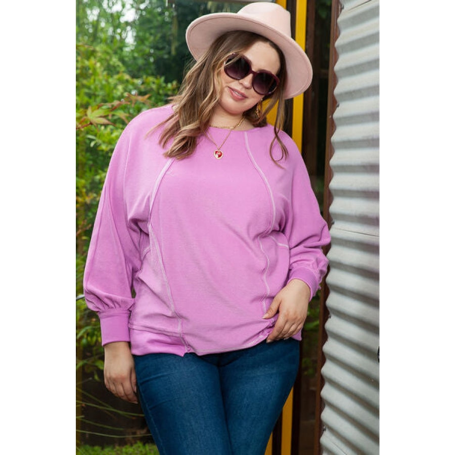 Plus Size Contrast Stitching Long Sleeve T-Shirt Clothing