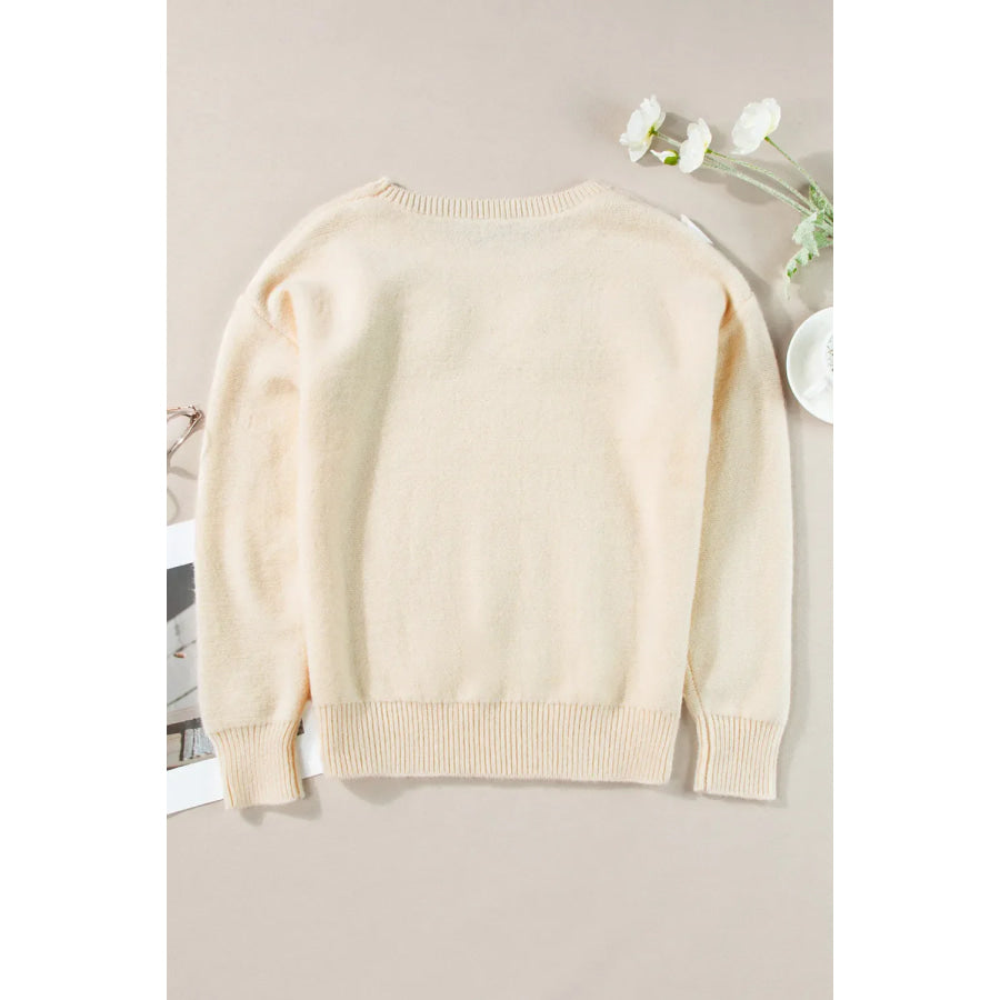 Plus Size Crochet Flower Round Neck Long Sleeve Sweater Apparel and Accessories