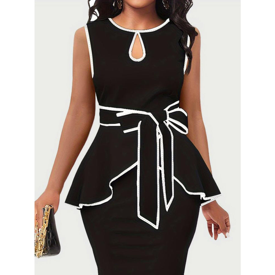 Plus Size Cutout Contrast Sleeveless Dress Black / 1XL Apparel and Accessories