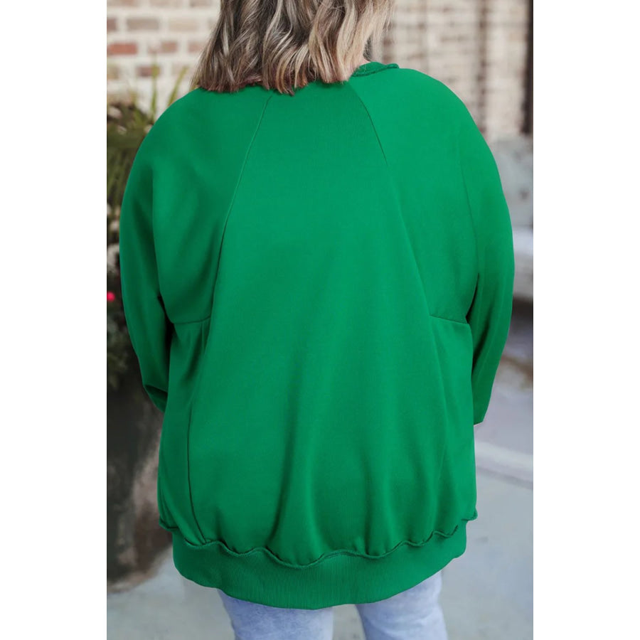 Plus Size Cutout Hem Notched Long Sleeve Sweatshirt Apparel and Accessories