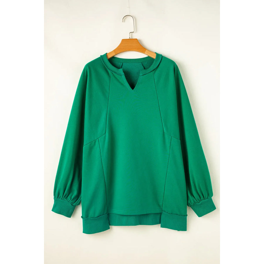 Plus Size Cutout Hem Notched Long Sleeve Sweatshirt Apparel and Accessories