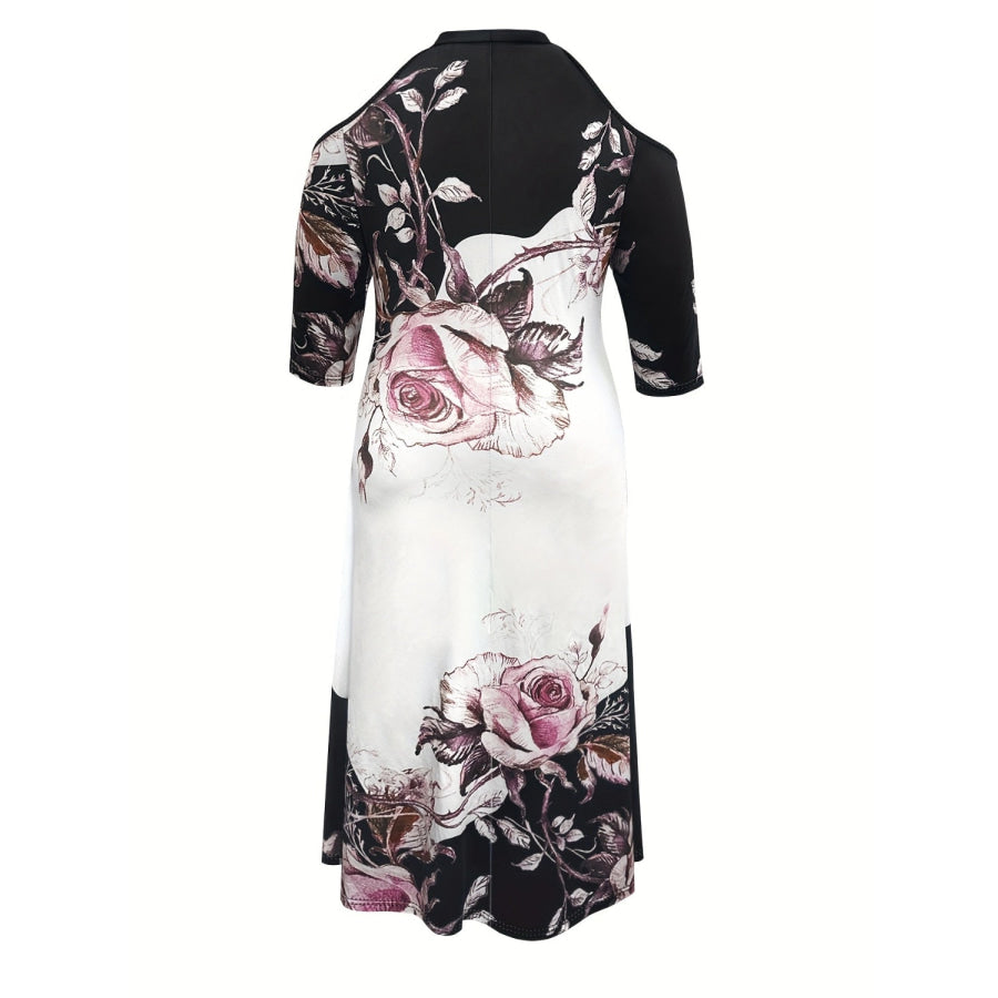 Plus Size Cutout Printed Cold Shoulder Dress White / 1XL Apparel and Accessories