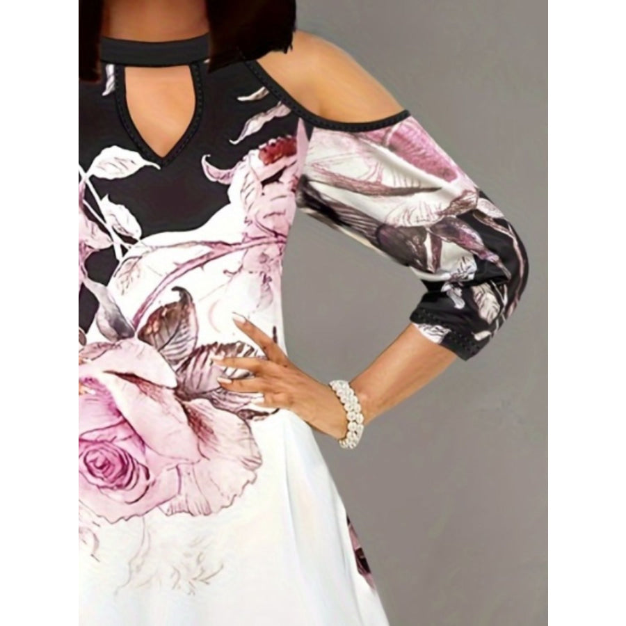 Plus Size Cutout Printed Cold Shoulder Dress Apparel and Accessories