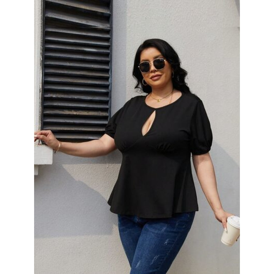 Plus Size Cutout Short Sleeve Blouse Apparel and Accessories