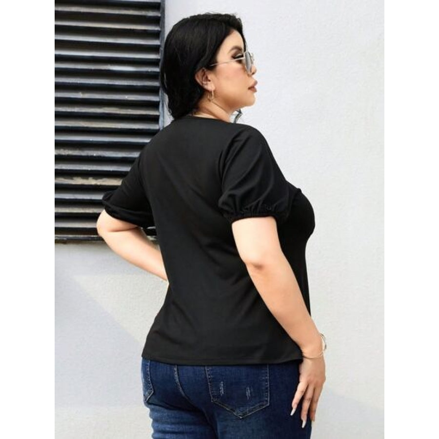 Plus Size Cutout Short Sleeve Blouse Black / 1XL Apparel and Accessories