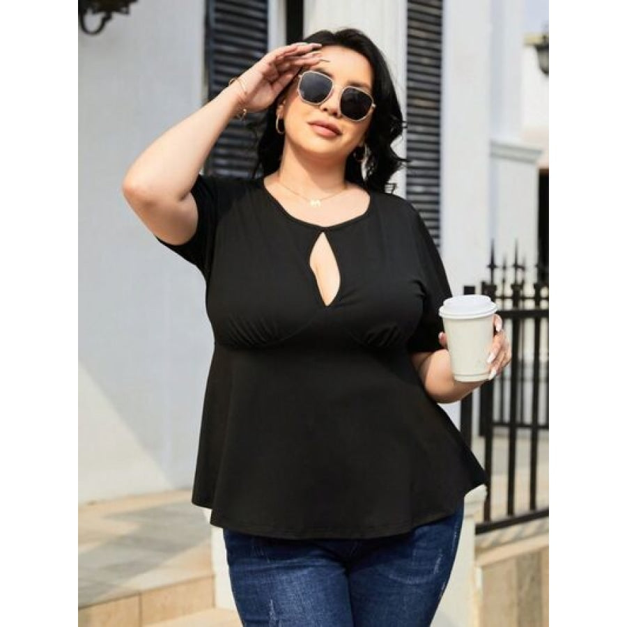 Plus Size Cutout Short Sleeve Blouse Apparel and Accessories