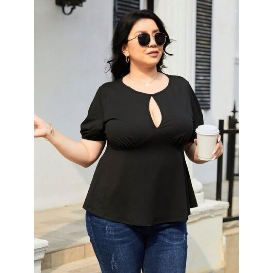 Plus Size Cutout Short Sleeve Blouse Black / 1XL Apparel and Accessories