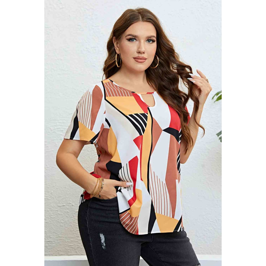 Plus Size Cutout Short Sleeve Blouse