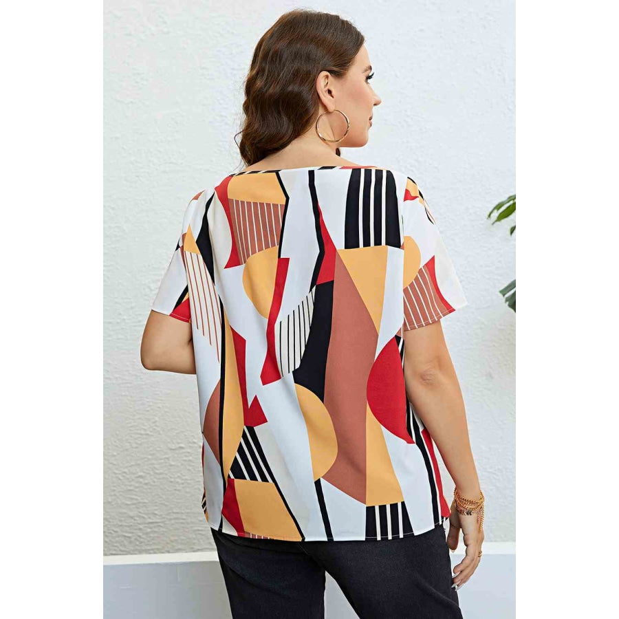 Plus Size Cutout Short Sleeve Blouse Multicolor / 1XL