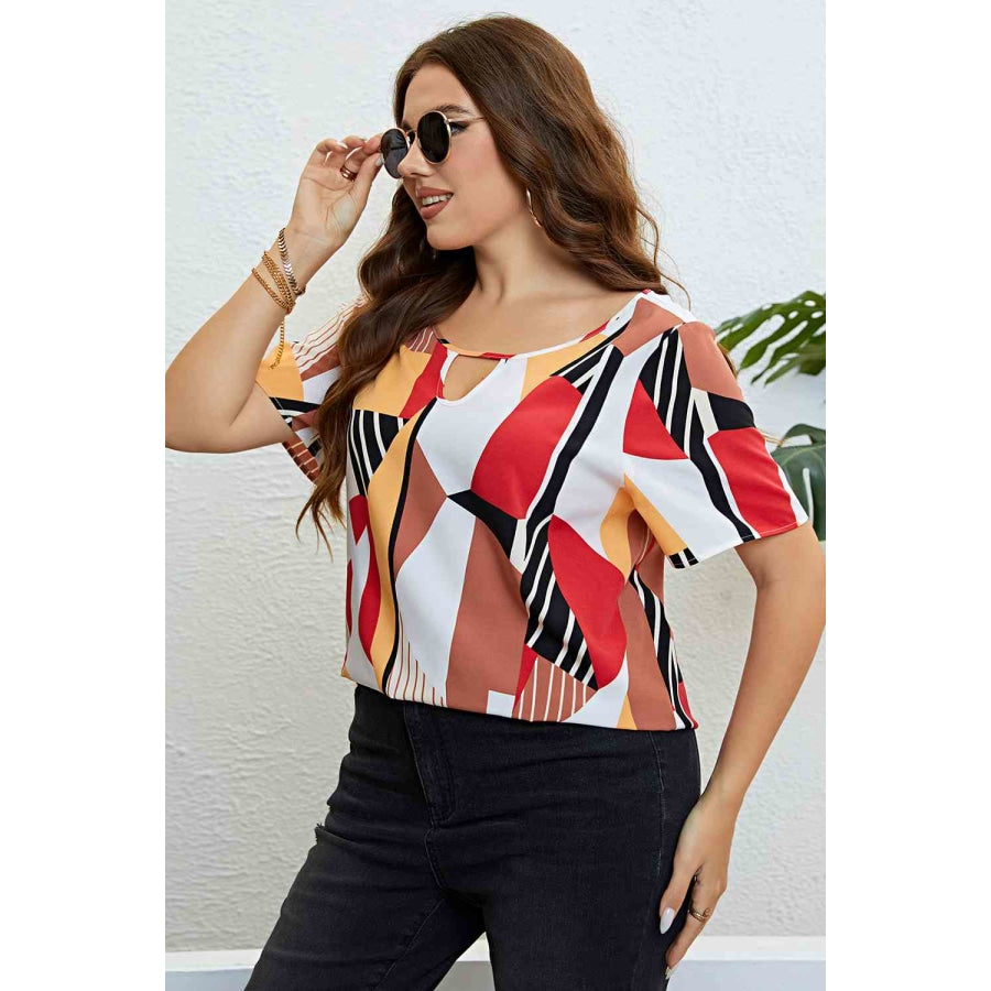 Plus Size Cutout Short Sleeve Blouse