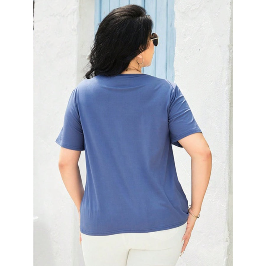 Plus Size Cutout Short Sleeve Top Azure / 1XL