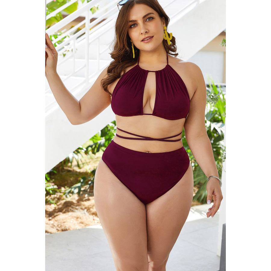 Plus Size Cutout Tied Backless Bikini Set Apparel and Accessories