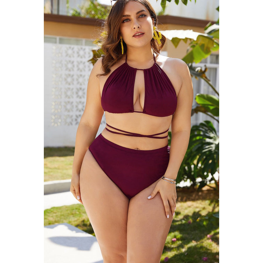 Plus Size Cutout Tied Backless Bikini Set Apparel and Accessories
