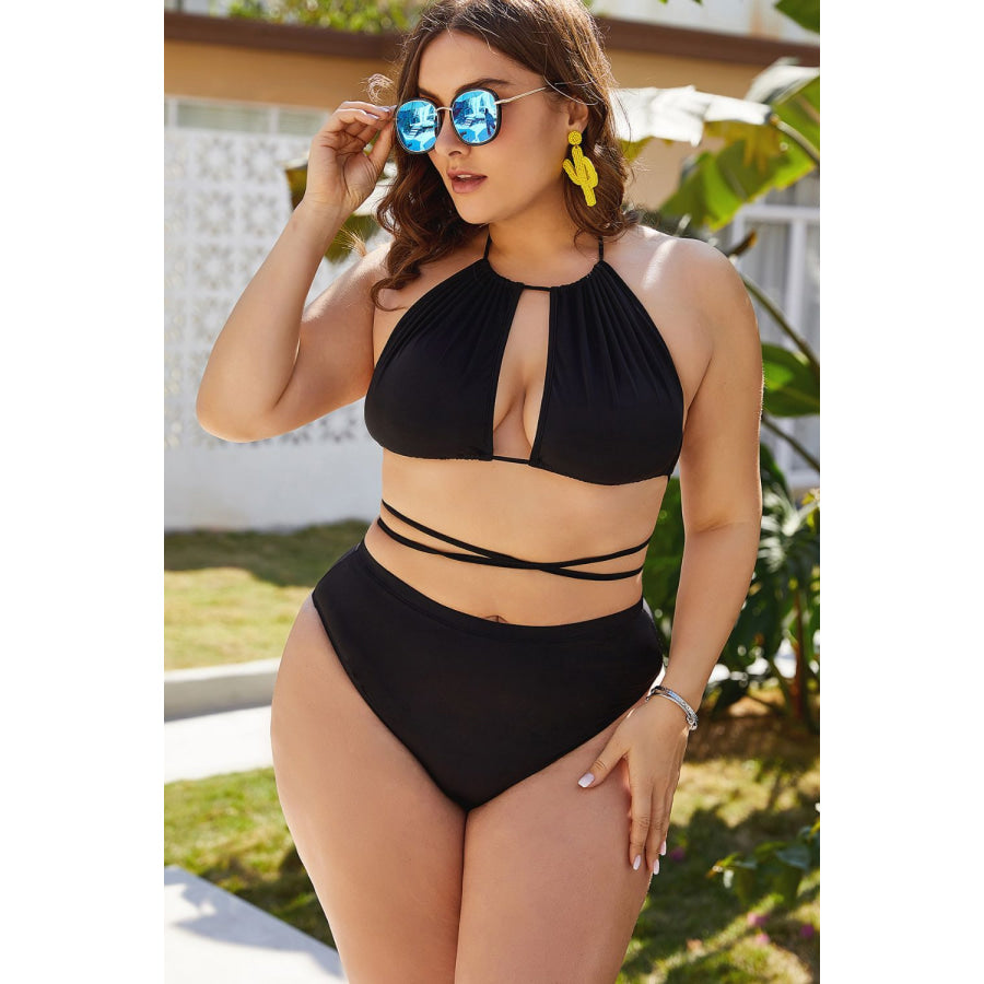 Plus Size Cutout Tied Backless Bikini Set Apparel and Accessories