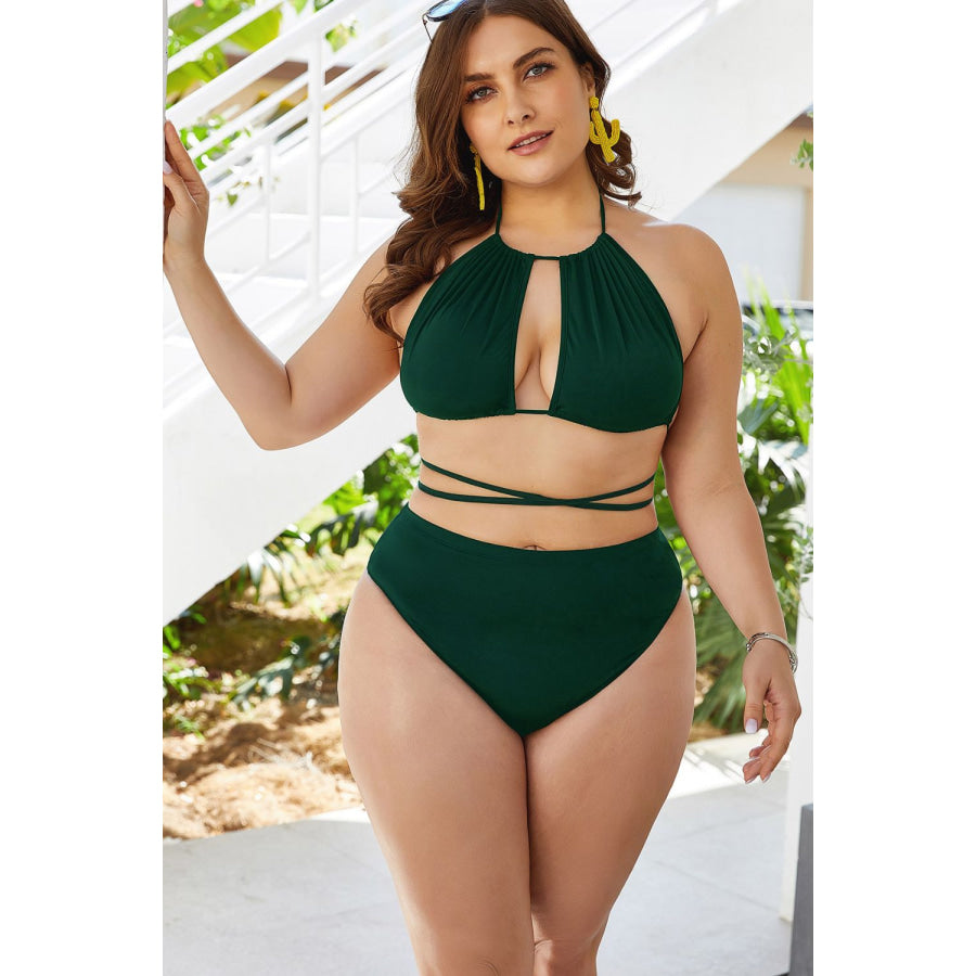 Plus Size Cutout Tied Backless Bikini Set Apparel and Accessories
