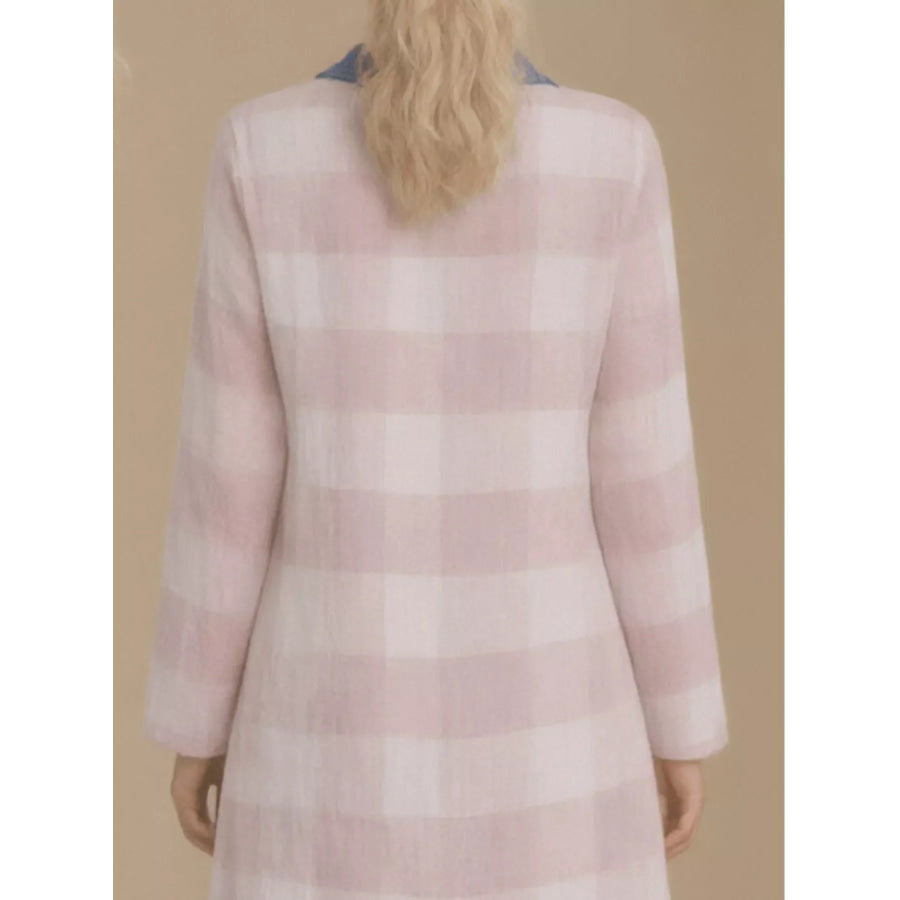 Plus Size Denim Collar Plaid Shirt Dress Apparel and Accessories
