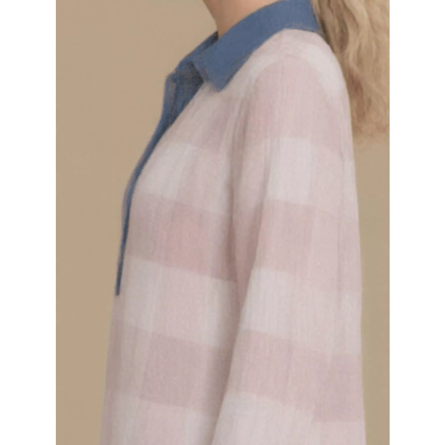 Plus Size Denim Collar Plaid Shirt Dress Apparel and Accessories