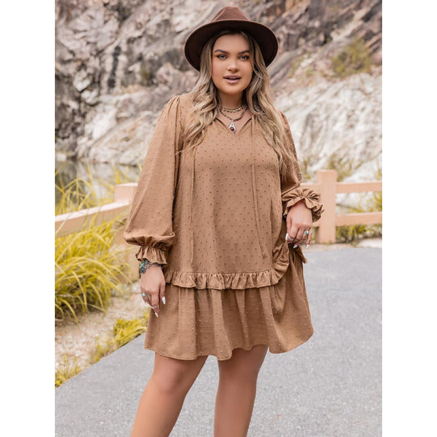 Plus Size Dot Flounce Sleeve Mini Dress