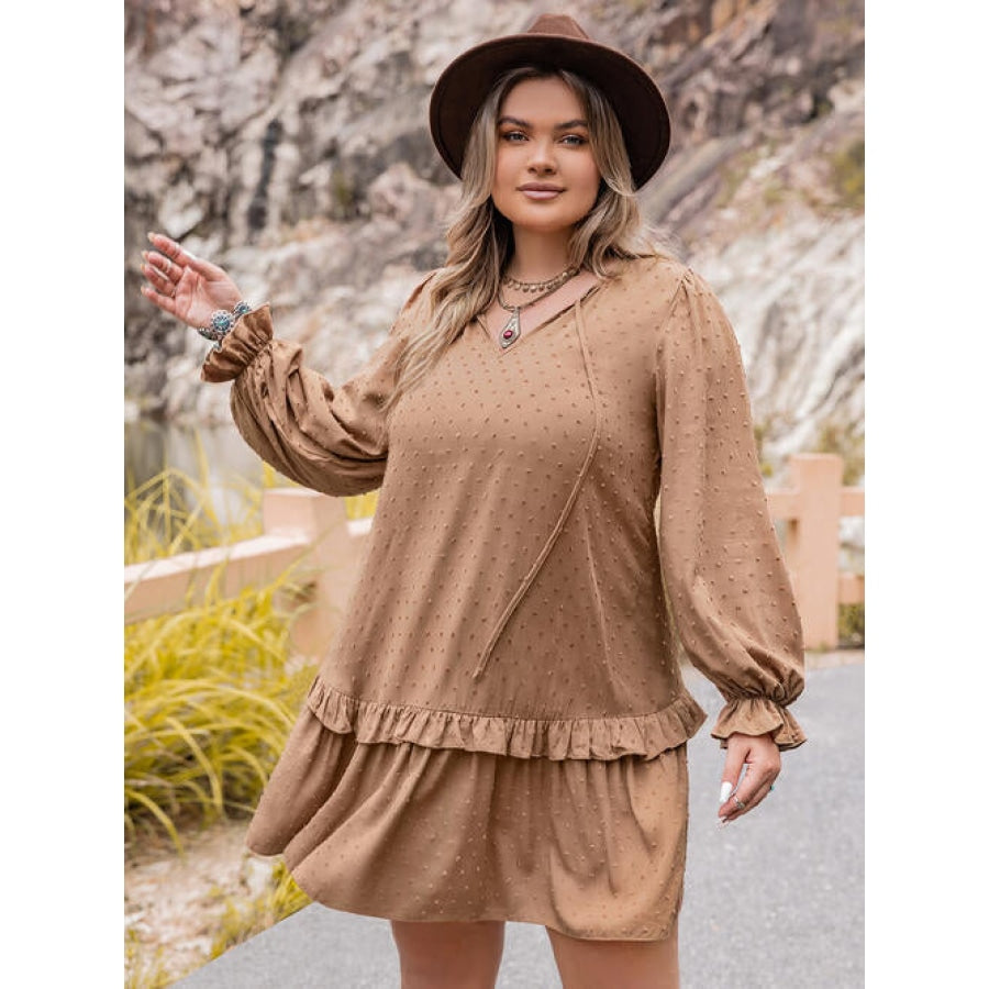 Plus Size Dot Flounce Sleeve Mini Dress