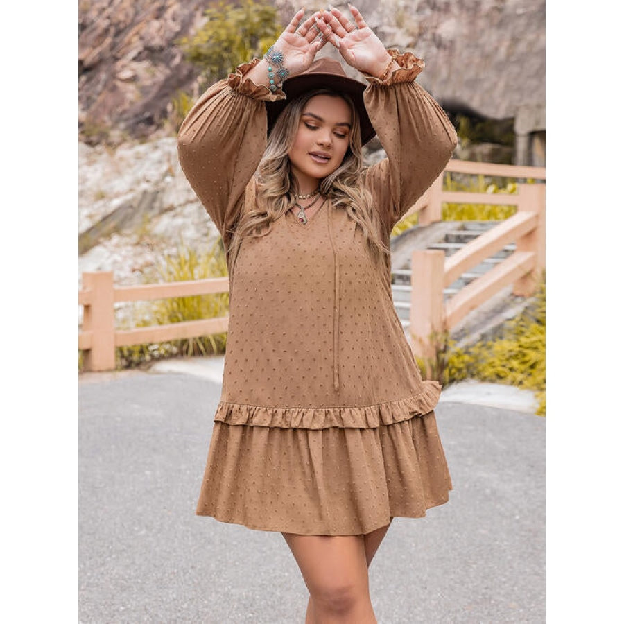 Plus Size Dot Flounce Sleeve Mini Dress