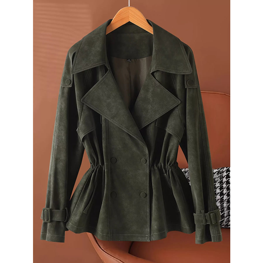 Plus Size Double Breasted Long Sleeve Jacket Army Green / M Apparel and Accessories